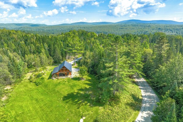 Aerial View | 2-Story Cabin | Secluded & Forested Location