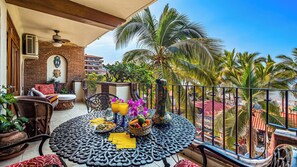 Spacious third floor balcony with views to Banderas Bay and the Malecon Below.