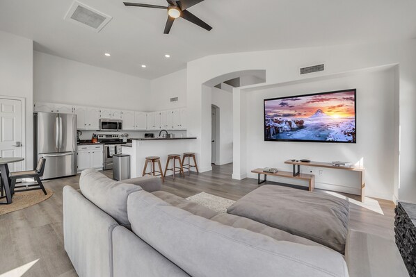 Spacious Living Room with television