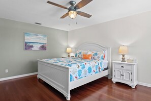 King size bed in the master with two night stands with lights for reading.