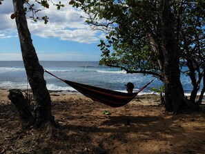 Relaxing in the hammock just a walk down the beach.