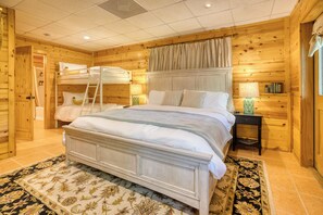 Lower level bdrm, king size bed, twin bunk-beds.