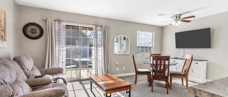 Curl up in the inviting living room & enjoy a movie night at home