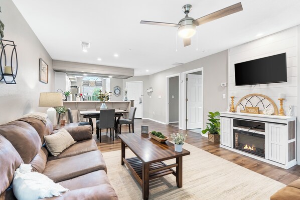 Curl up in the elegant living room & stream your favorite entertainment