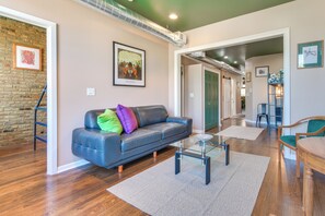 Living Area | Lofted Twin Bed | Laptop Workspace | Free WiFi