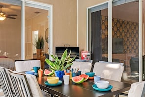 Table setup for the outdoor dining area