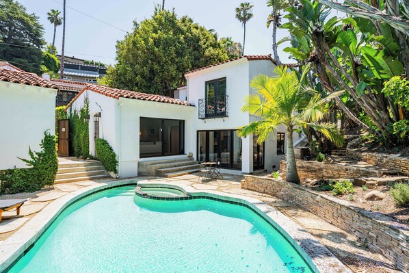 Pool with house in background. Fully fenced & private.