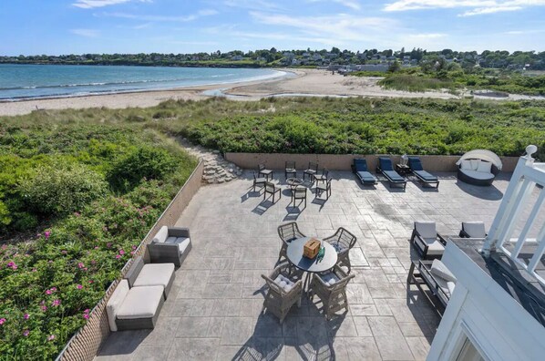 spacious patio and private walkway to the private beach