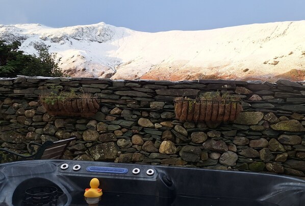 Hot tub with view of Maiden Moor