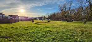 The spacious backyard is ideal for outdoor activities and relaxation.