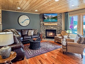 Living Room with Wood-Burning Fireplace