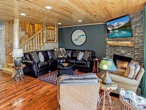 Living Room with Wood-Burning Fireplace