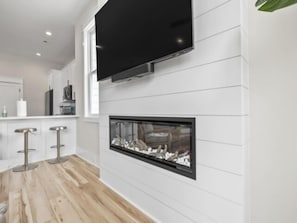 Indoors, Screen, TV, Fireplace, Architecture