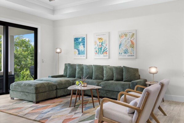 The Great Room features the coziest couch.