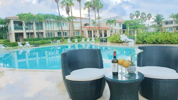 View to the Villa Patio overlooking the pool