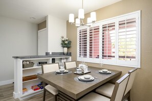 Bright dining area for four.