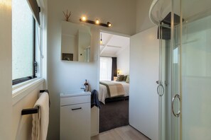 Ensuite with shower, toilet and small hand basin.
Complimentary toiletries