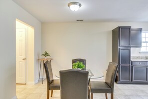 Dining Area | 1st Floor | Dishware/Flatware | Central Heating & A/C