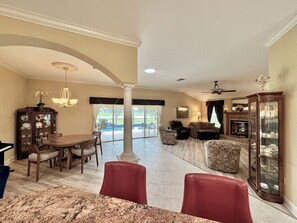 Open Concept Spilling into Birdcage with Pool/Jacuzzi/Outdoor Kitchen