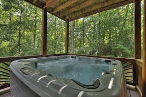 Relax in the hot tub as you enjoy the ambiance of the Blue Ridge Mountains