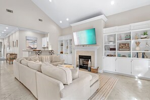 Living area with large screen television