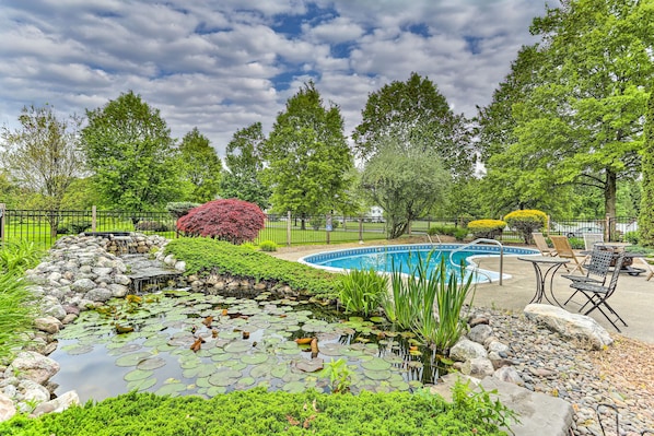 Backyard oasis with koi pond