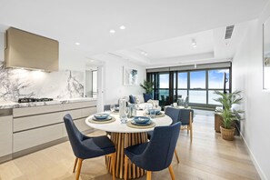 Share sumptuous meals with the family in this sophisticated dining area