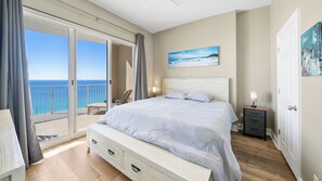 Gulf front master bedroom with a king size bed