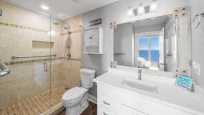 Master bathroom with a walk in shower