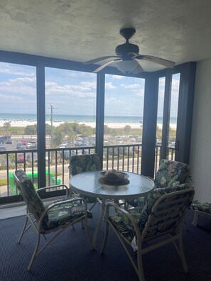 Lanai View - Seating for 4 and beautiful views of The Gulf of Mexico and Siesta Key Beach.