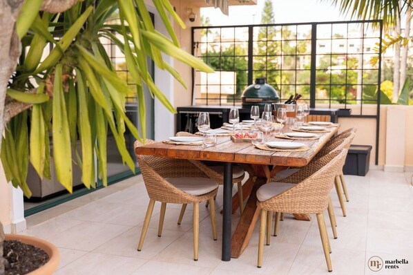 Large outdoor dining table.