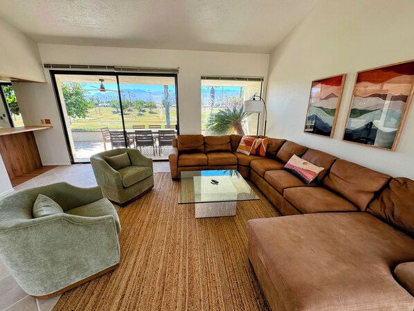 Kickback and relax in the large sectional couch while taking in the views.