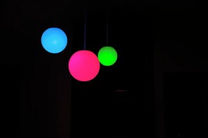 Colorful lighting in the living room at night