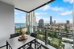Enjoy morning coffee on the outdoor balcony, overlooking the sea as the sun rises.