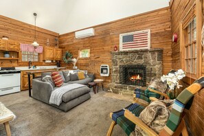 Our cozy open concept living room & kitchen.