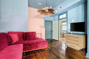 Spacious living room space with a Smart TV!
