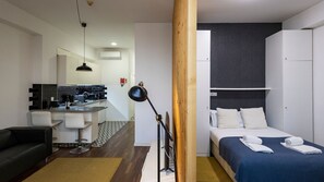 Overview of the apartment's layout, divided by a wooden wall partition #modern #simple