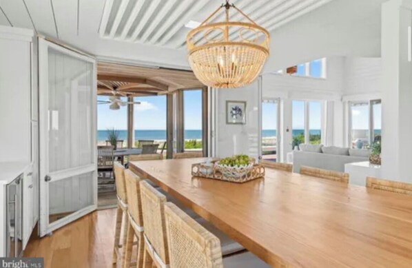 Kitchen island will seat up to 10 people.