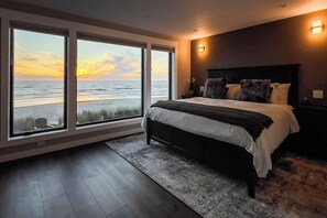 Oceanside king bed suite provides amazing view of the beach and Pacific ocean.