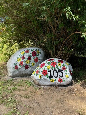 Our painted rocks with street number
