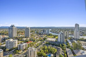The picturesque city and river views from the balcony