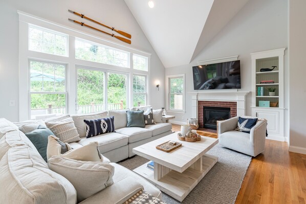 Family room with comfy furniture is a great place for movie night