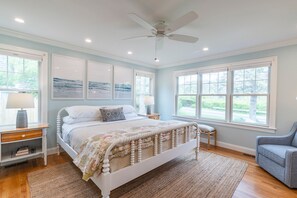 Primary bedroom with king mattress