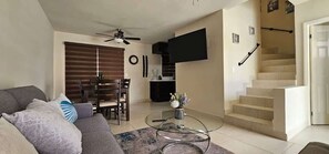 Open-concept living and dining area