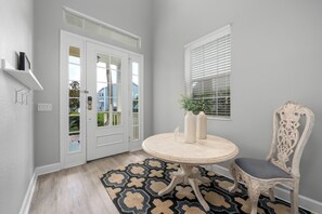This beautifully designed entryway sets the tone for a luxurious stay.