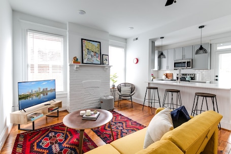 The colors in the living area make you smile when you walk in