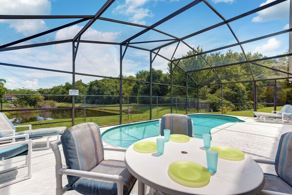 Great views of the forest and lake from the pool deck