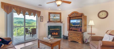 Whispering Pines 553 2 Bedroom Condo with Indoor Pool Outdoor Po - Spacious Living Room with Gas Fireplace, Sleeper Sofa and SMART TV with Cable & WIFI throughout vacation rental