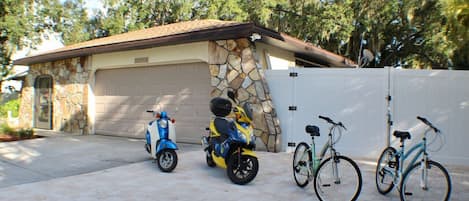 Guests with driver's license and experienced in motorcycle are welcomed to use our two 50cc scooters within the River Forecast community. The guest renter is to sign a liability waiver for the use of motorized scooters and boat.