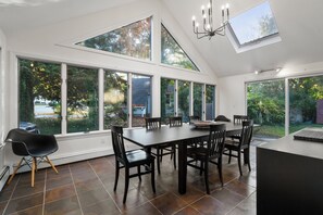 There is amazing natural light in this room with the numerous windows.